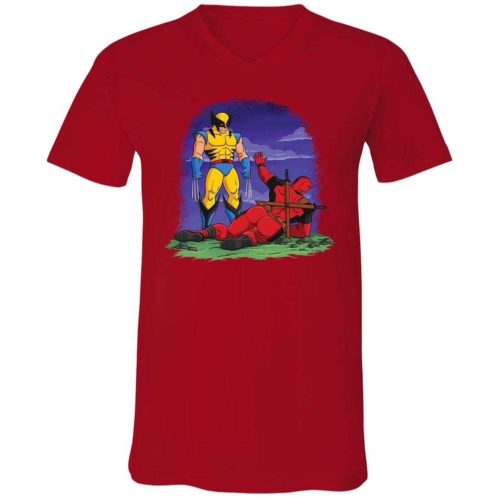 Unisex V-Neck T-Shirt - FG8WXZWB - Red - 3