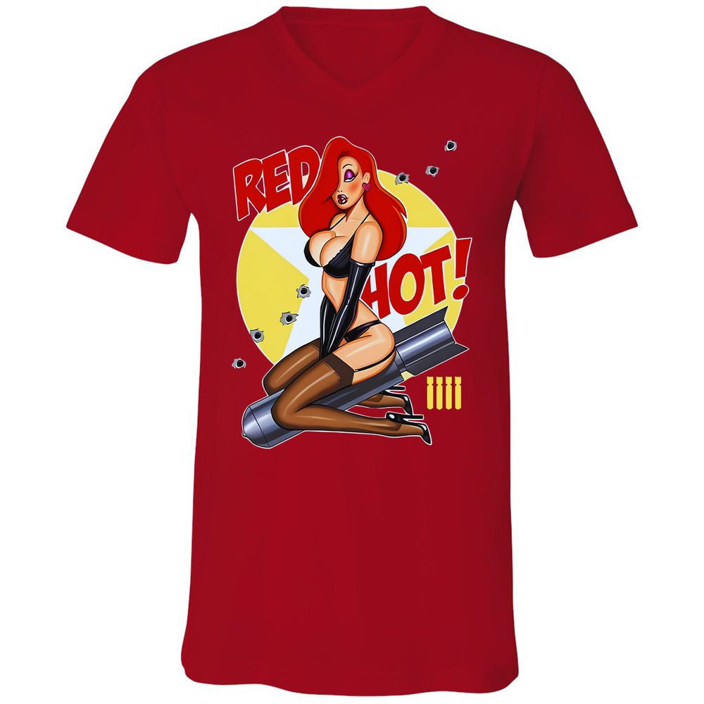 Unisex V-Neck T-Shirt - 5XTD7F13 - Red - 3