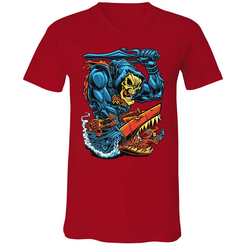 Unisex V-Neck T-Shirt - E6TL76YM - Red - 3