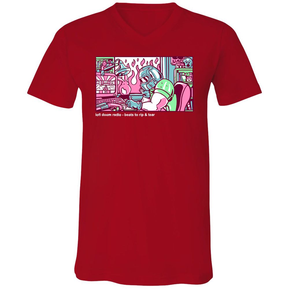 Unisex V-Neck T-Shirt - TUNX2Q7A - Red - 3