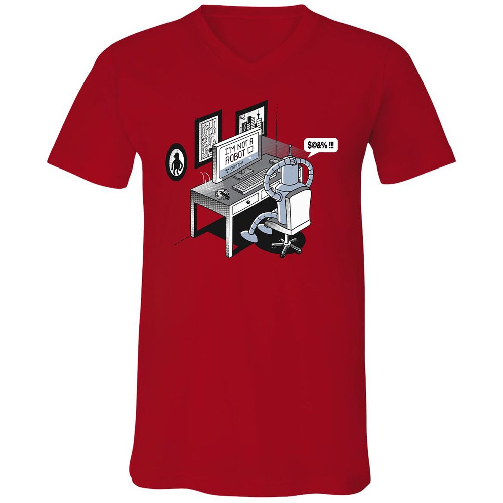 Unisex V-Neck T-Shirt - T6VA6F1U - Red - 3