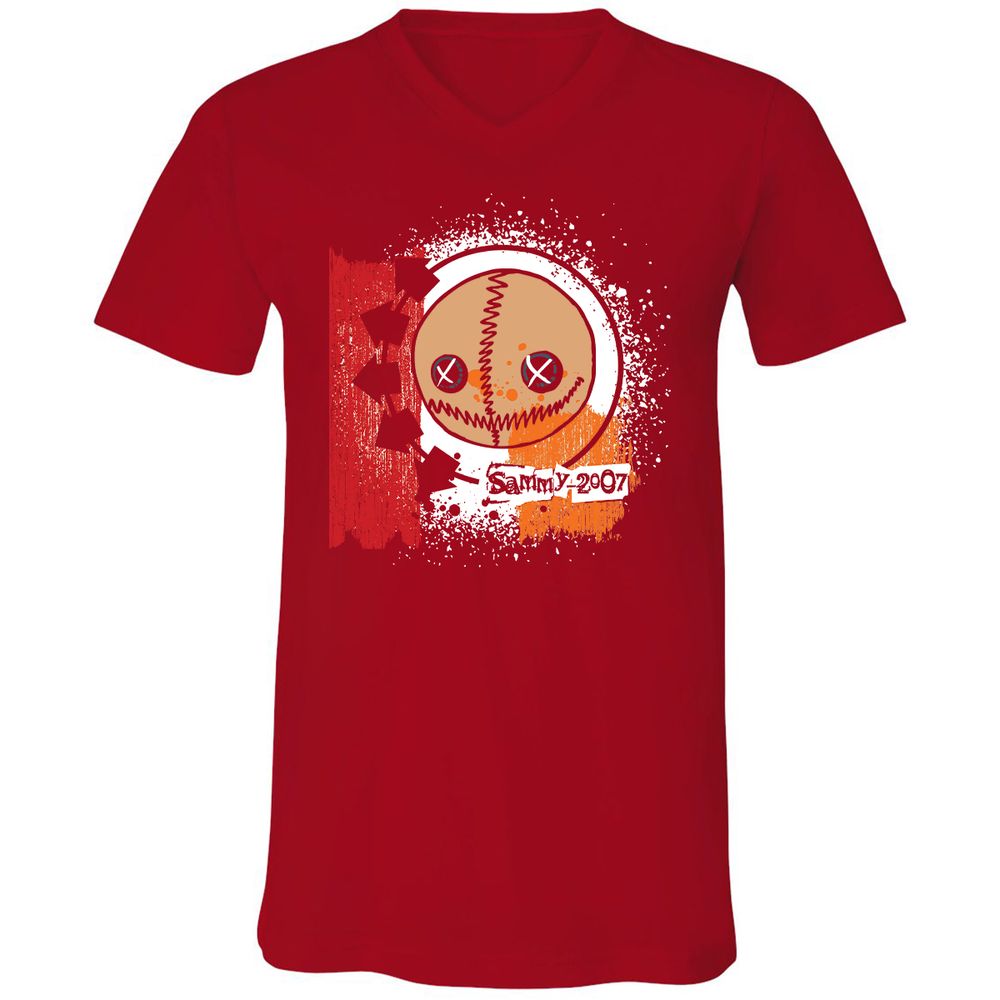 Unisex V-Neck T-Shirt - YYU1XRK2 - Red - 3