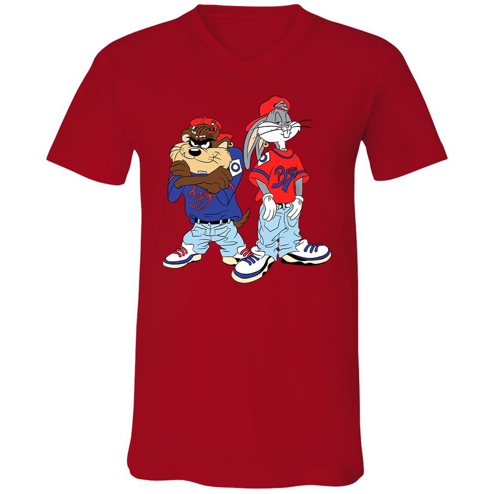 Unisex V-Neck T-Shirt - PXW7QVLE - Red - 3