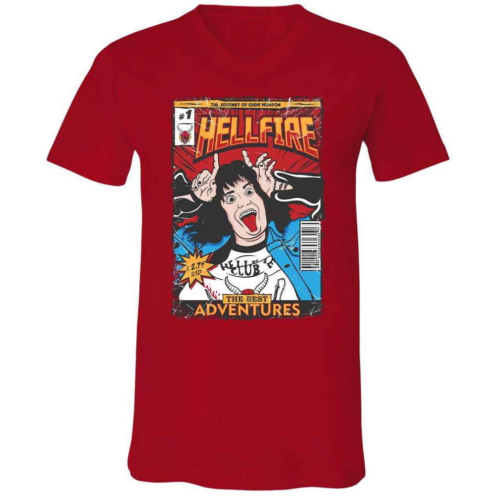 Unisex V-Neck T-Shirt - 8YBTTG9G - Red - 3
