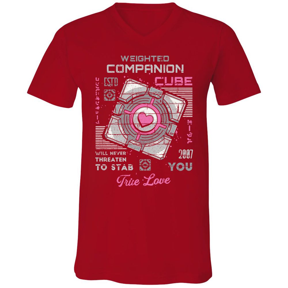 Unisex V-Neck T-Shirt - 7APW6XUH - Red - 3