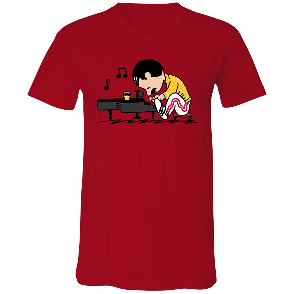Unisex V-Neck T-Shirt - WY1QQUGC - Red - 3