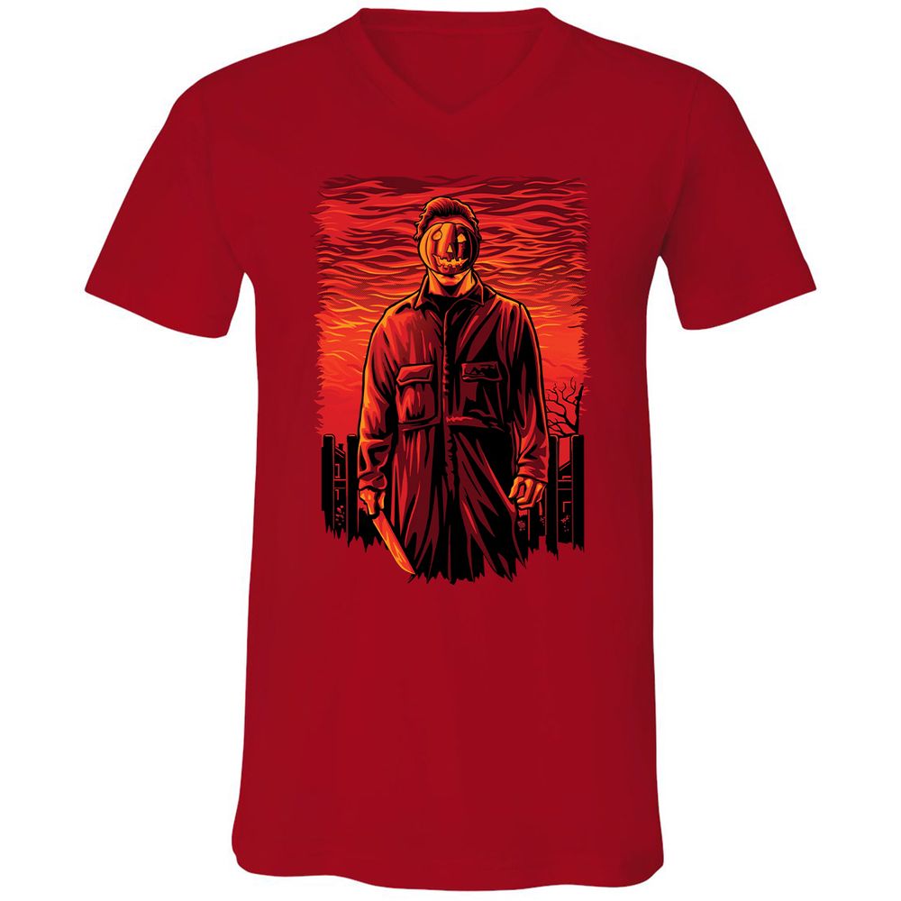Unisex V-Neck T-Shirt - F22K7U5P - Red - 3