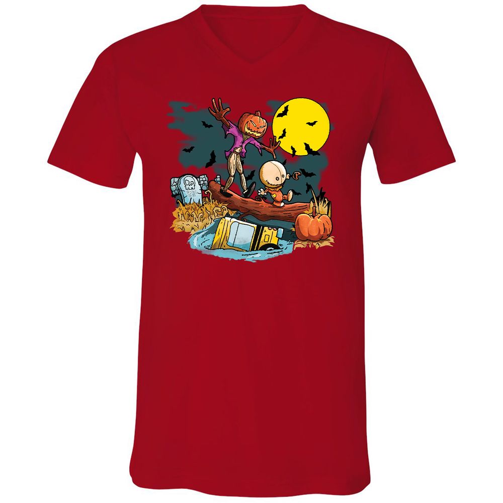 Unisex V-Neck T-Shirt - XW4QV8XY - Red - 3