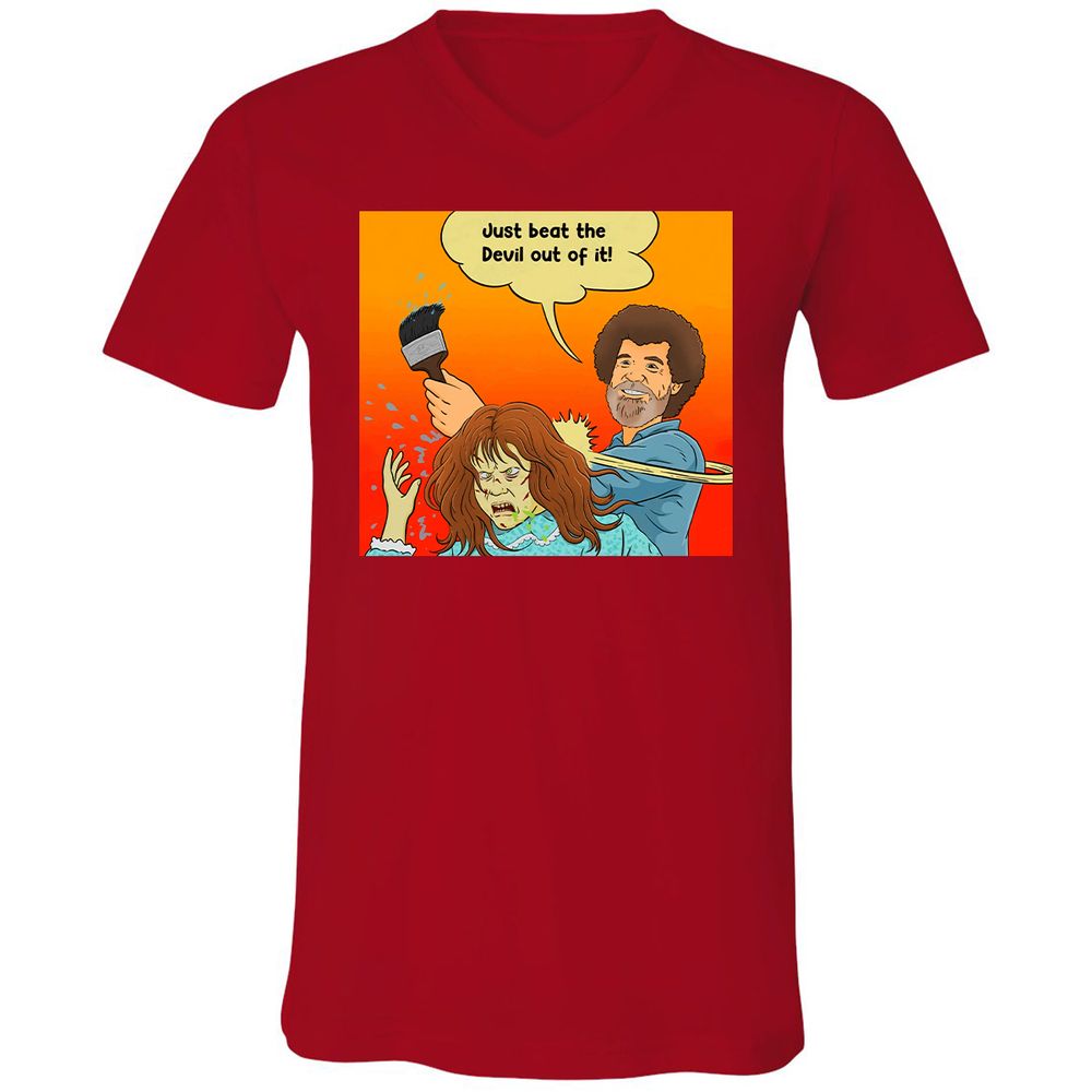 Unisex V-Neck T-Shirt - 6QLGRX9D - Red - 3