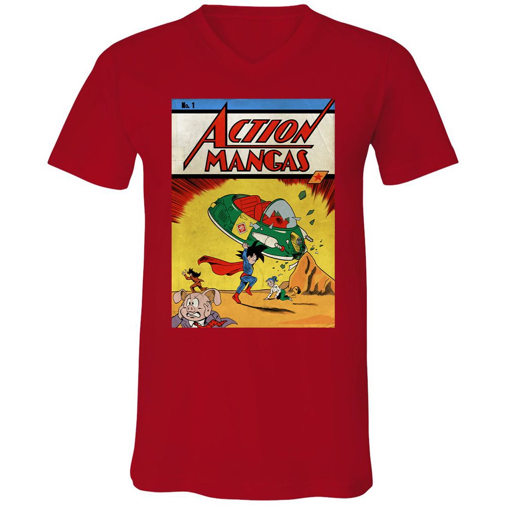 Unisex V-Neck T-Shirt - B9CAM2D5 - Red - 3