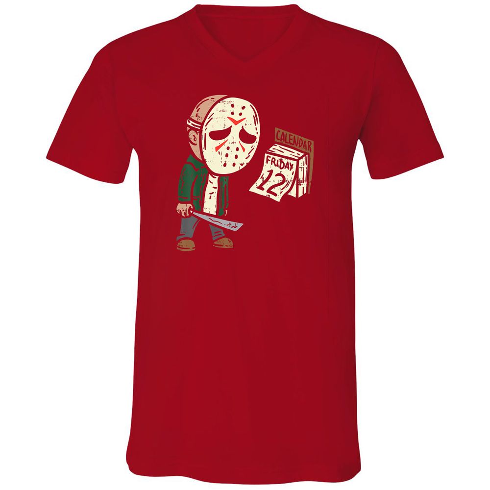 Unisex V-Neck T-Shirt - W1U9XN6D - Red - 3