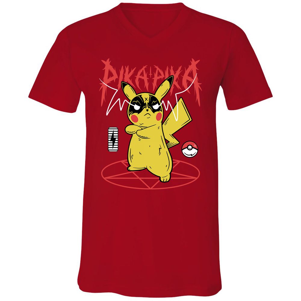 Unisex V-Neck T-Shirt - B5T1ZES6 - Red - 3