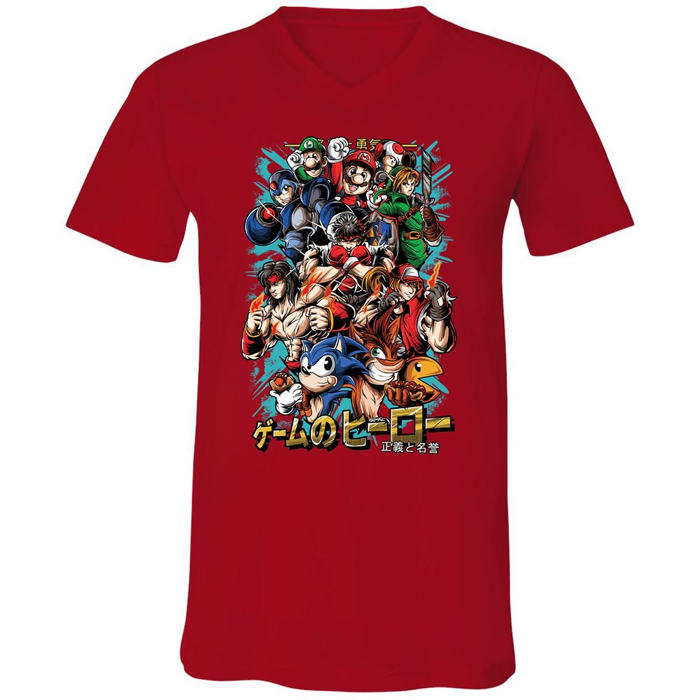 Unisex V-Neck T-Shirt - CK97M7JG - Red - 3