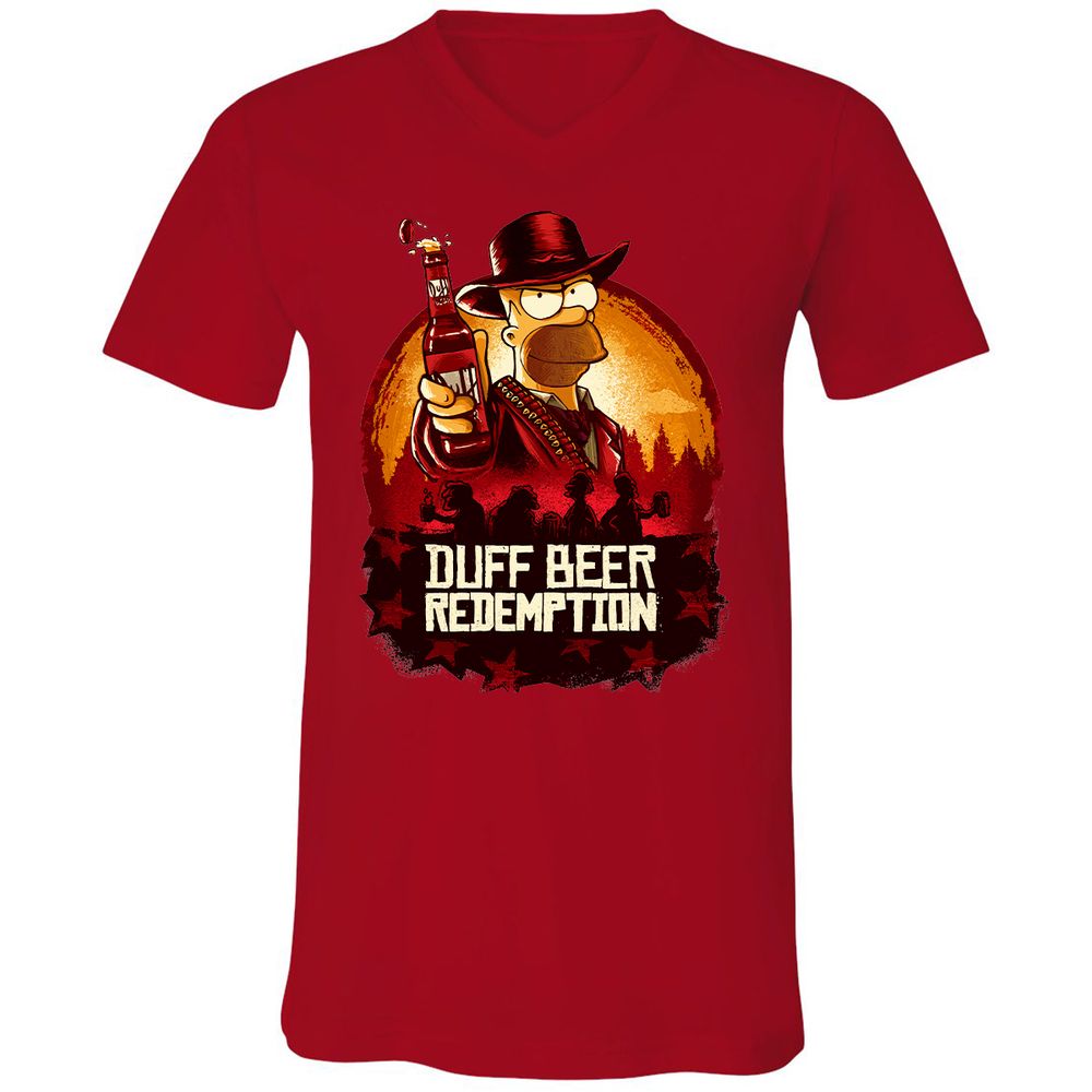 Unisex V-Neck T-Shirt - 3753U7E8 - Red - 3