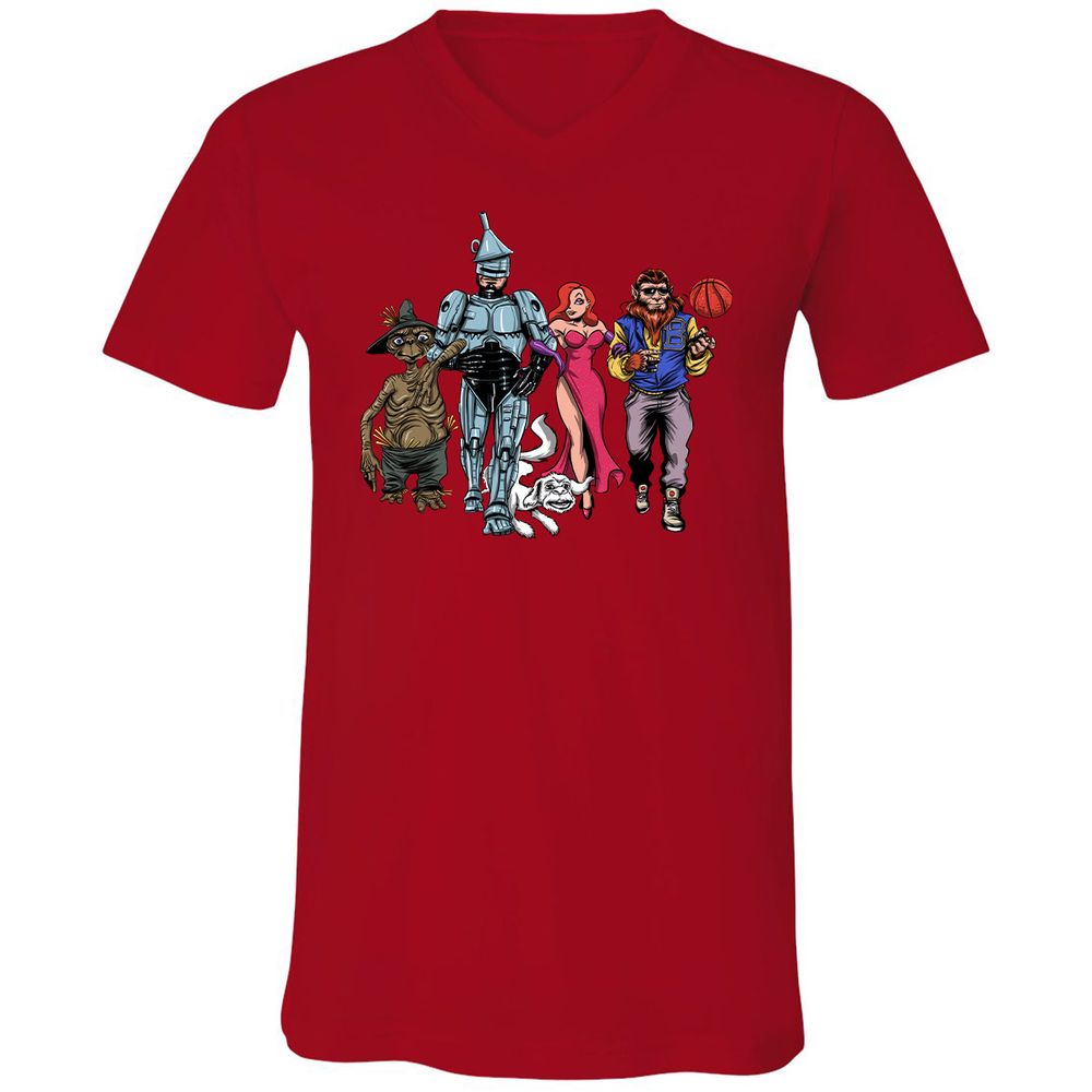 Unisex V-Neck T-Shirt - WKZJNMUW - Red - 3