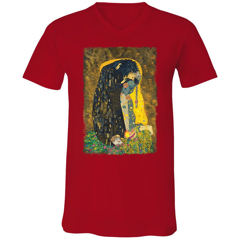 Unisex V-Neck T-Shirt - GDFURXM7 - Red - 3