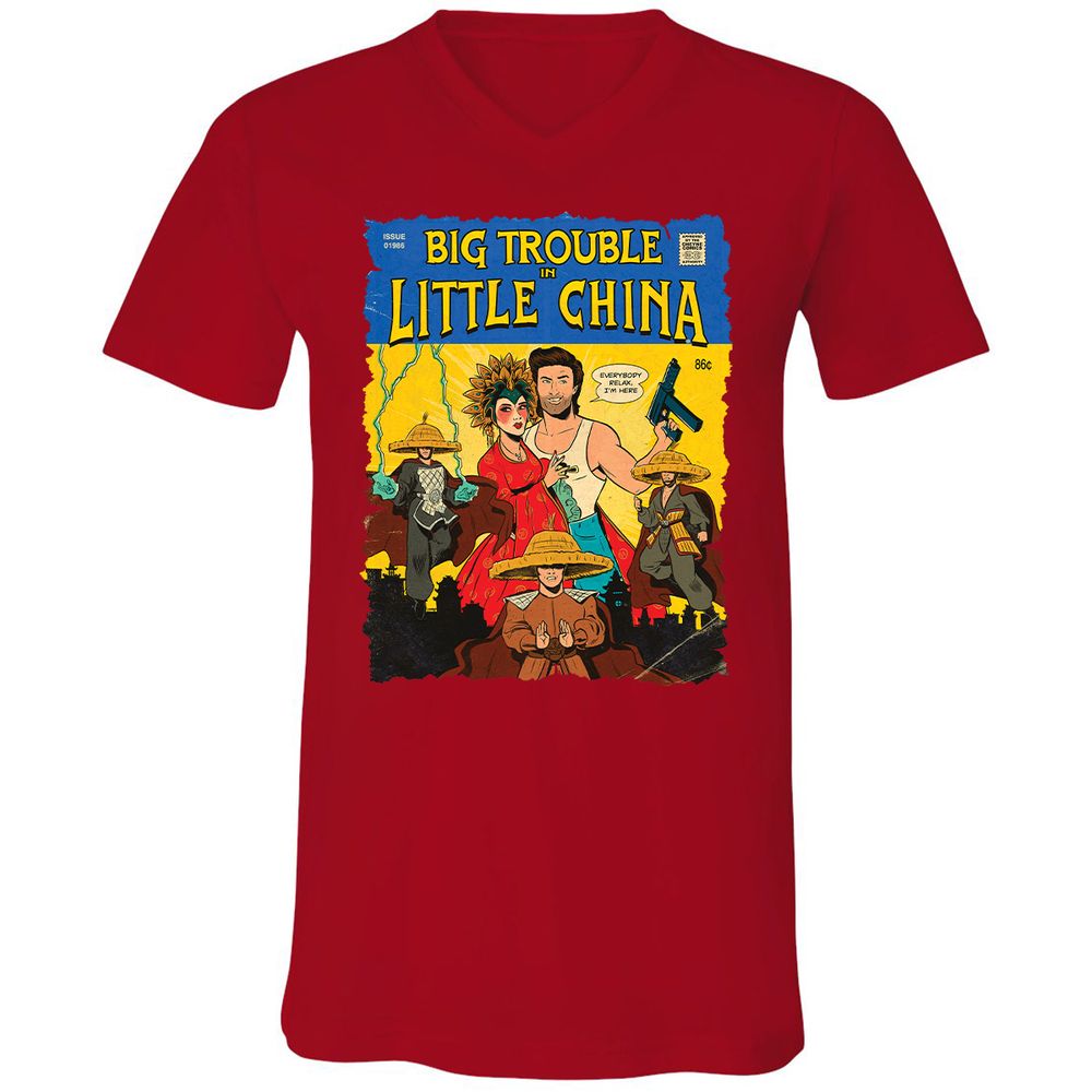 Unisex V-Neck T-Shirt - QRNL3CXK - Red - 3