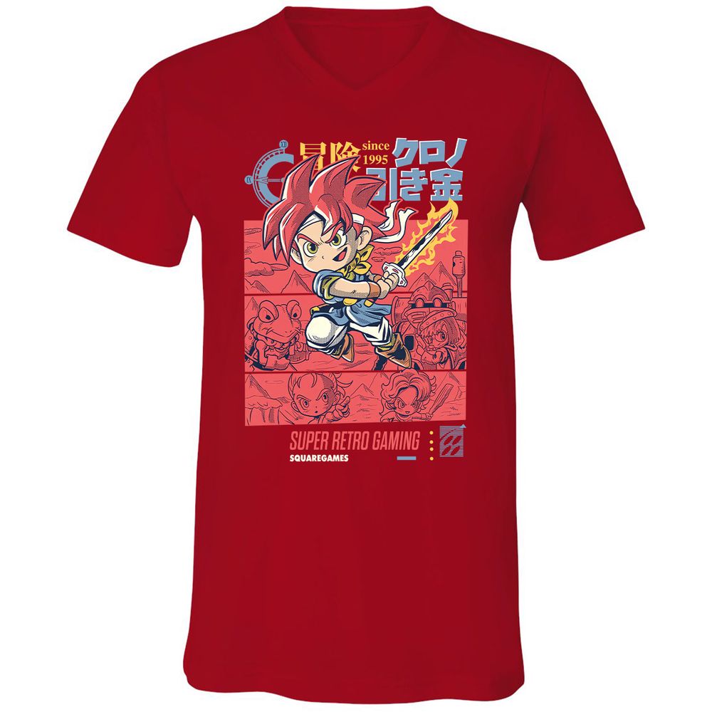 Unisex V-Neck T-Shirt - W85UQ4VY - Red - 3