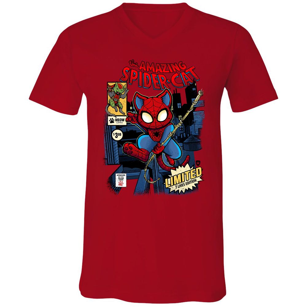 Unisex V-Neck T-Shirt - QFDE9UU7 - Red - 3