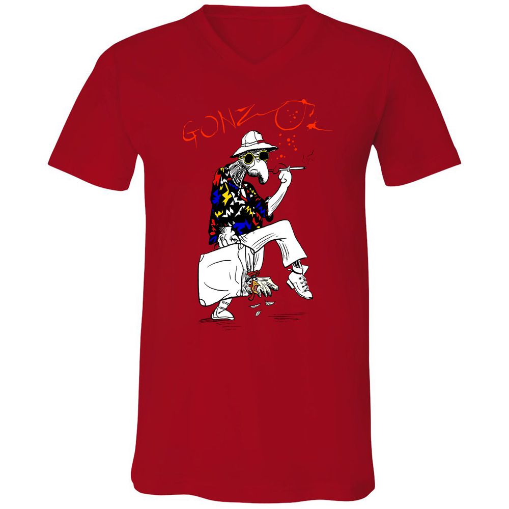 Unisex V-Neck T-Shirt - RSTPRZFC - Red - 3