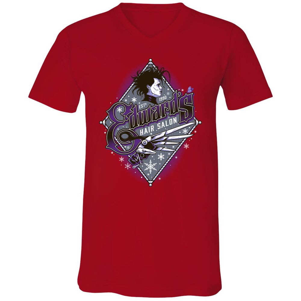 Unisex V-Neck T-Shirt - EXBDHJKM - Red - 3