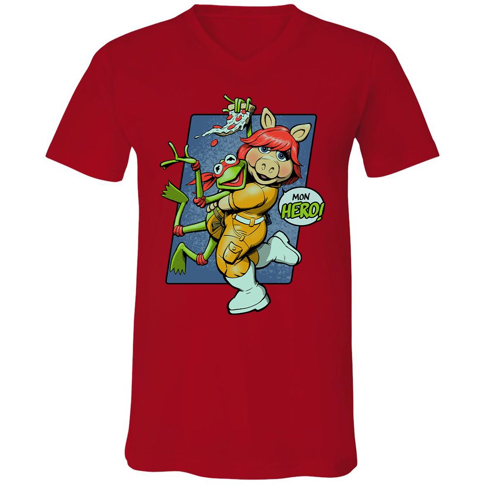 Unisex V-Neck T-Shirt - 2HK7NM37 - Red - 3