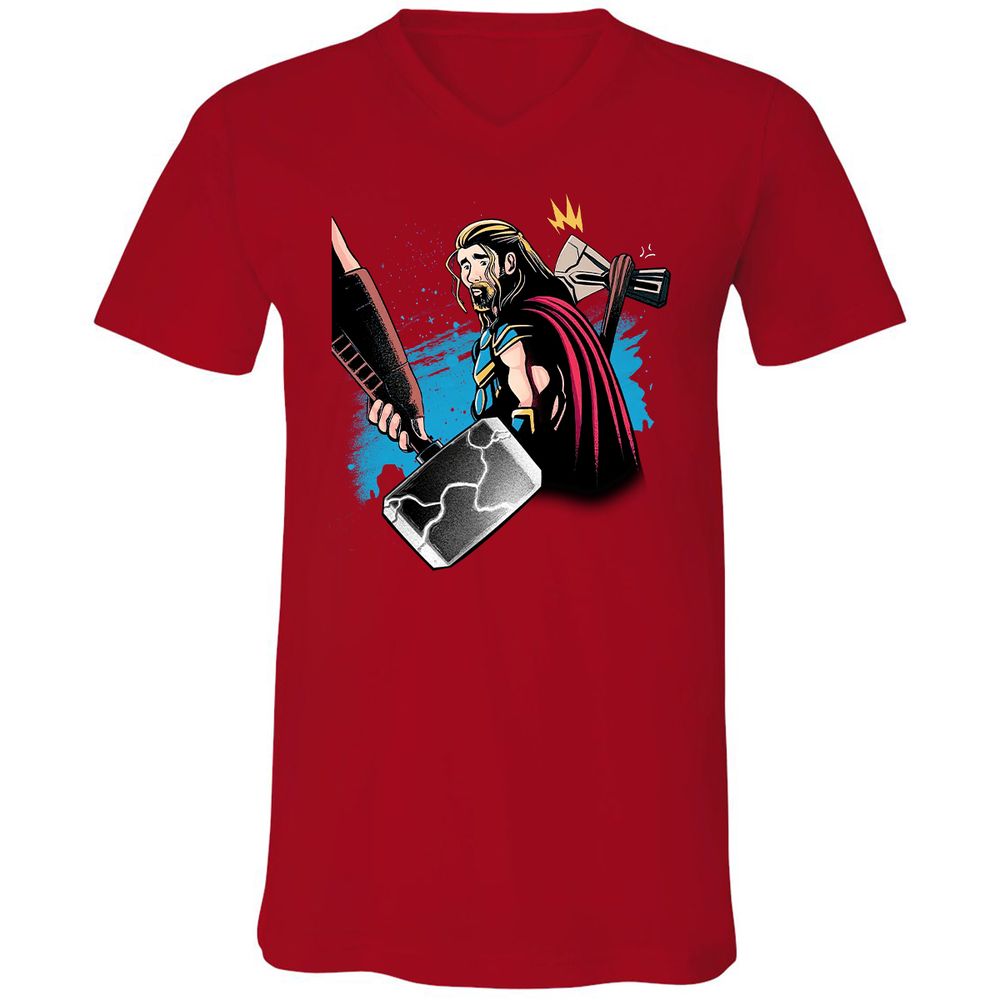 Unisex V-Neck T-Shirt - R4BTFEFH - Red - 3