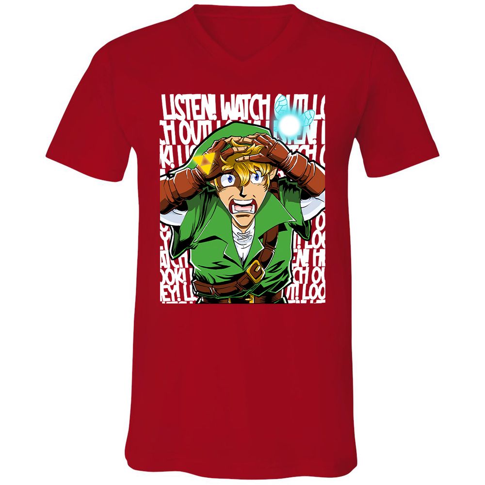 Unisex V-Neck T-Shirt - EY6E5ZQP - Red - 3