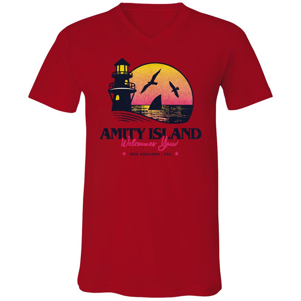 Unisex V-Neck T-Shirt - A5KM9H3R - Red - 3