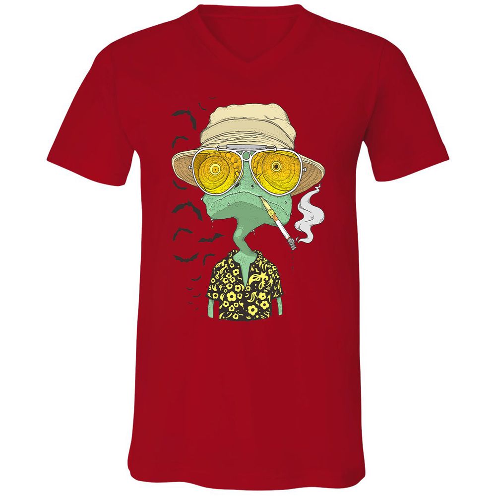 Unisex V-Neck T-Shirt - PHFSVRSZ - Red - 3