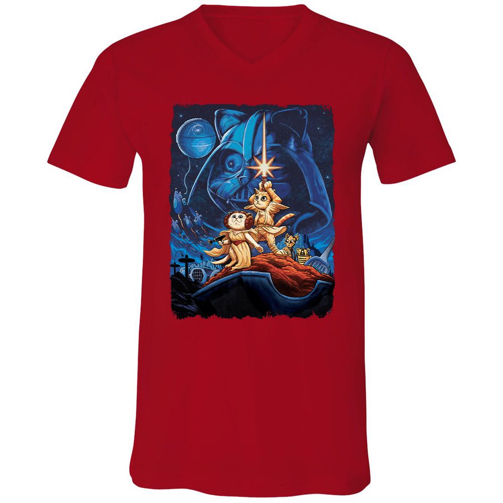 Unisex V-Neck T-Shirt - B71DVW8Z - Red - 3