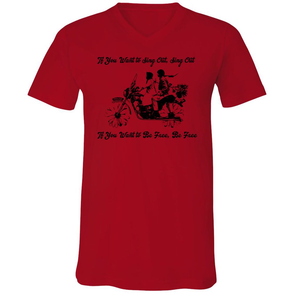 Unisex V-Neck T-Shirt - KY3AED8C - Red - 3