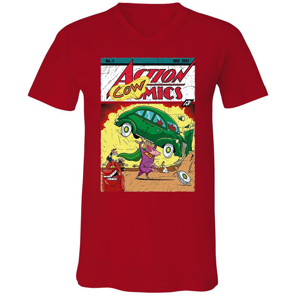 Unisex V-Neck T-Shirt - B6DDSGGC - Red - 3