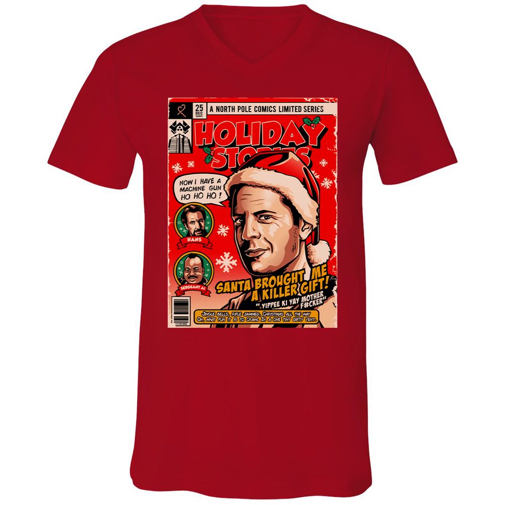 Unisex V-Neck T-Shirt - B8TQ1C52 - Red - 3