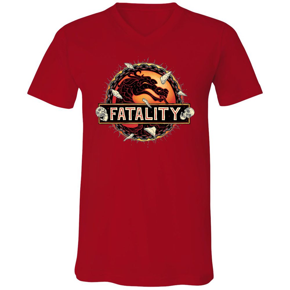 Unisex V-Neck T-Shirt - 4S9BQ194 - Red - 3