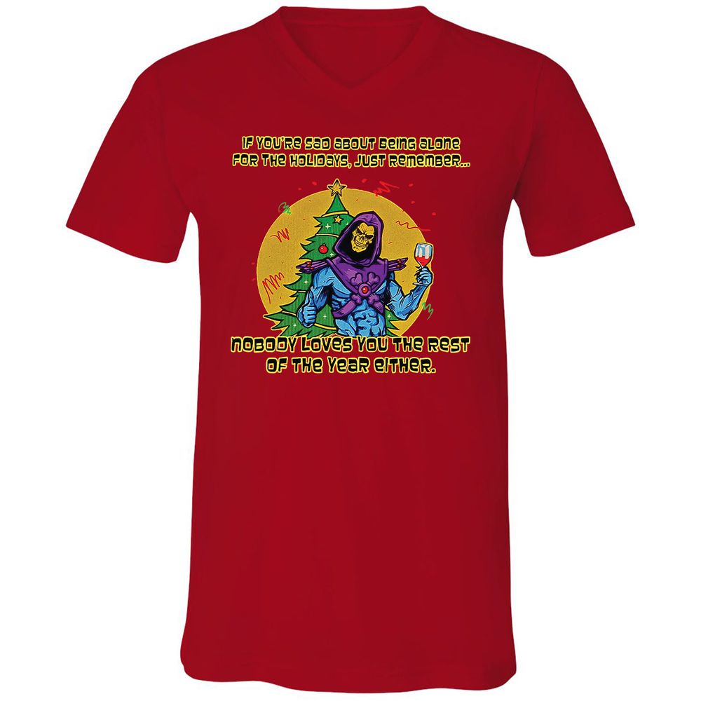 Unisex V-Neck T-Shirt - QGQ2XJF6 - Red - 3