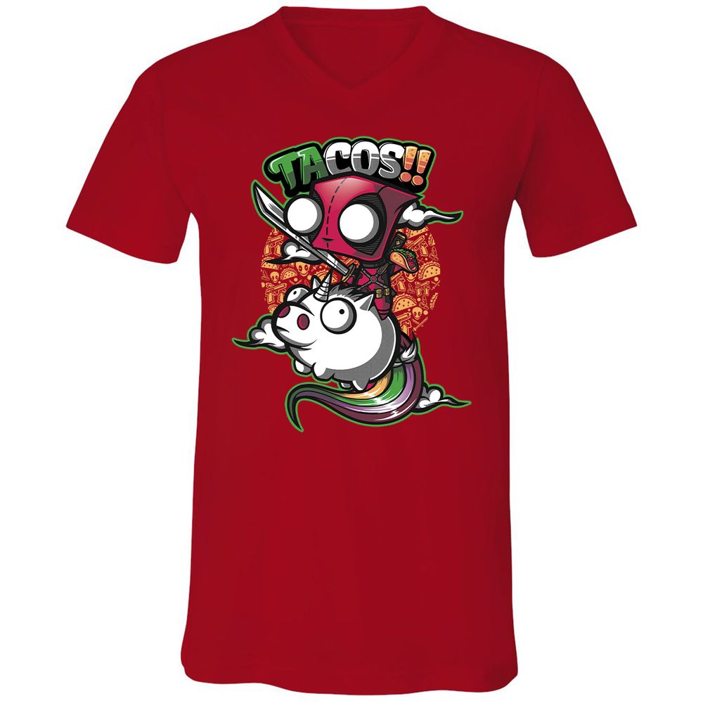 Unisex V-Neck T-Shirt - HBZCTNRH - Red - 3