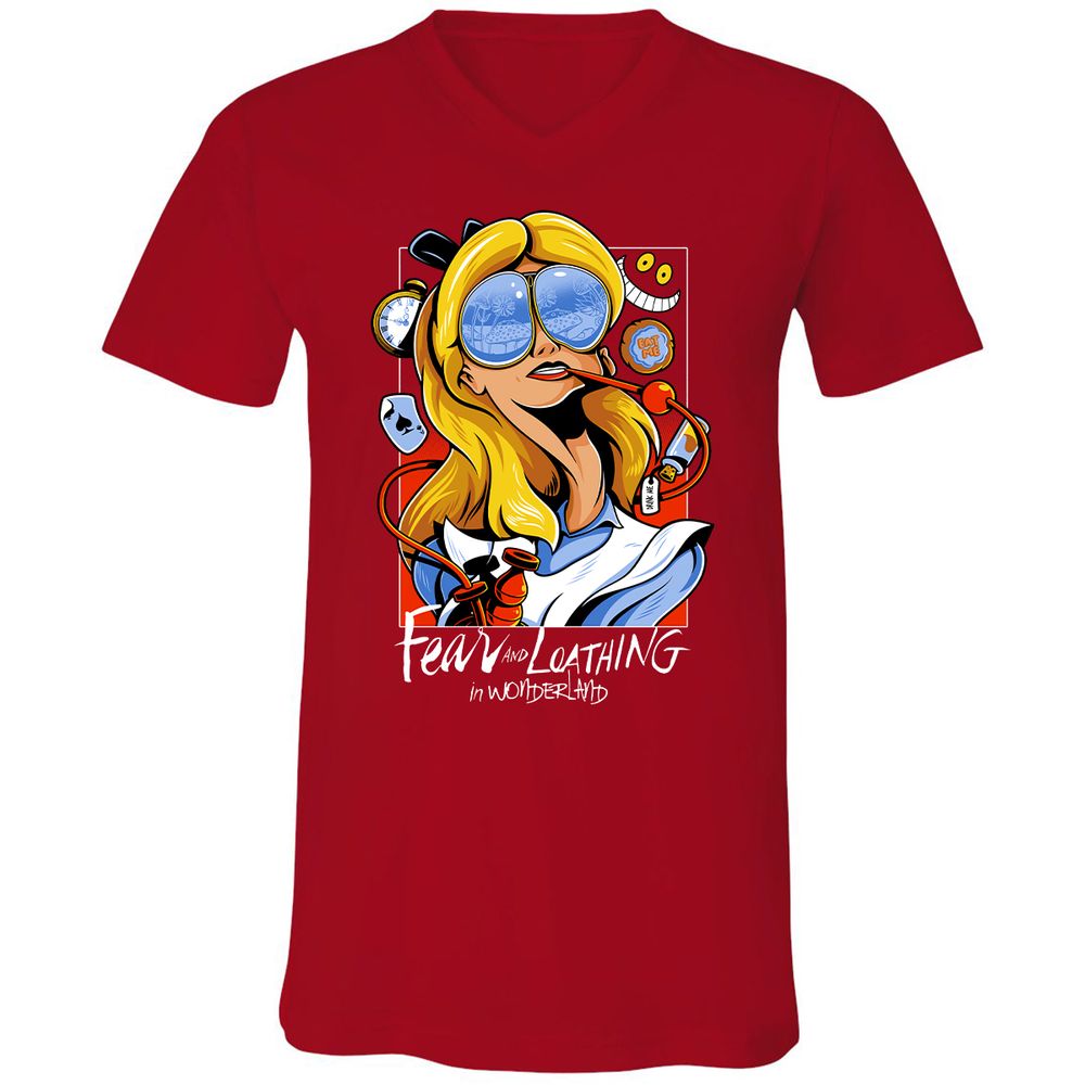 Unisex V-Neck T-Shirt - P7K7CRL8 - Red - 3