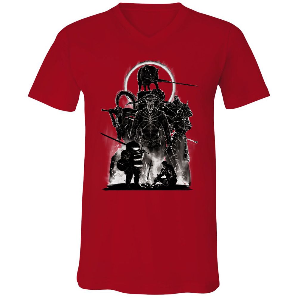 Unisex V-Neck T-Shirt - J7ELS2F8 - Red - 3