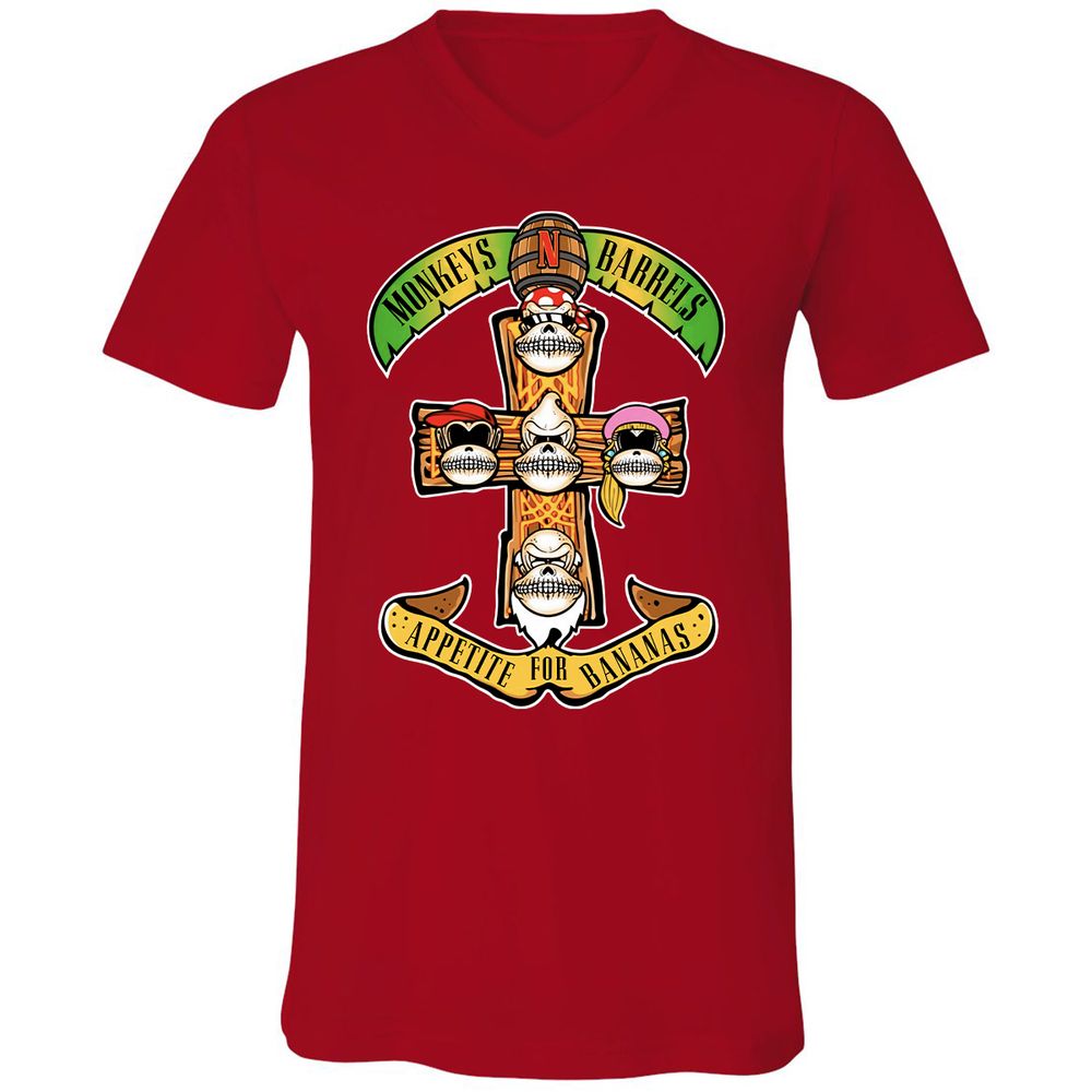 Unisex V-Neck T-Shirt - YR9YFCZ7 - Red - 3