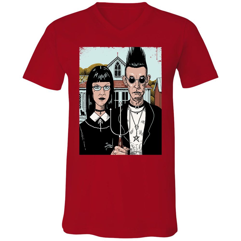Unisex V-Neck T-Shirt - 5EA5DYBF - Red - 3