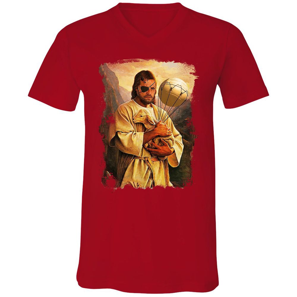 Unisex V-Neck T-Shirt - AM89FL92 - Red - 3