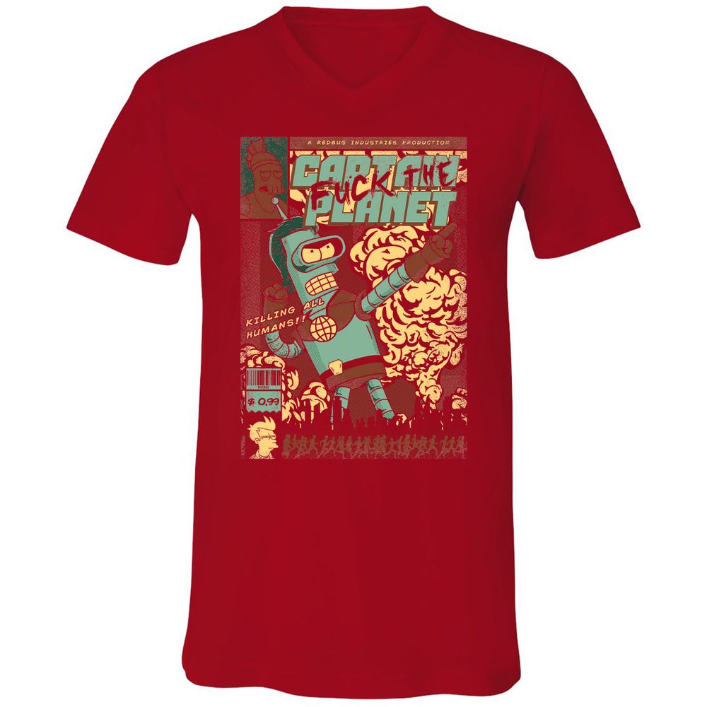 Unisex V-Neck T-Shirt - 3YXHYHQT - Red - 3