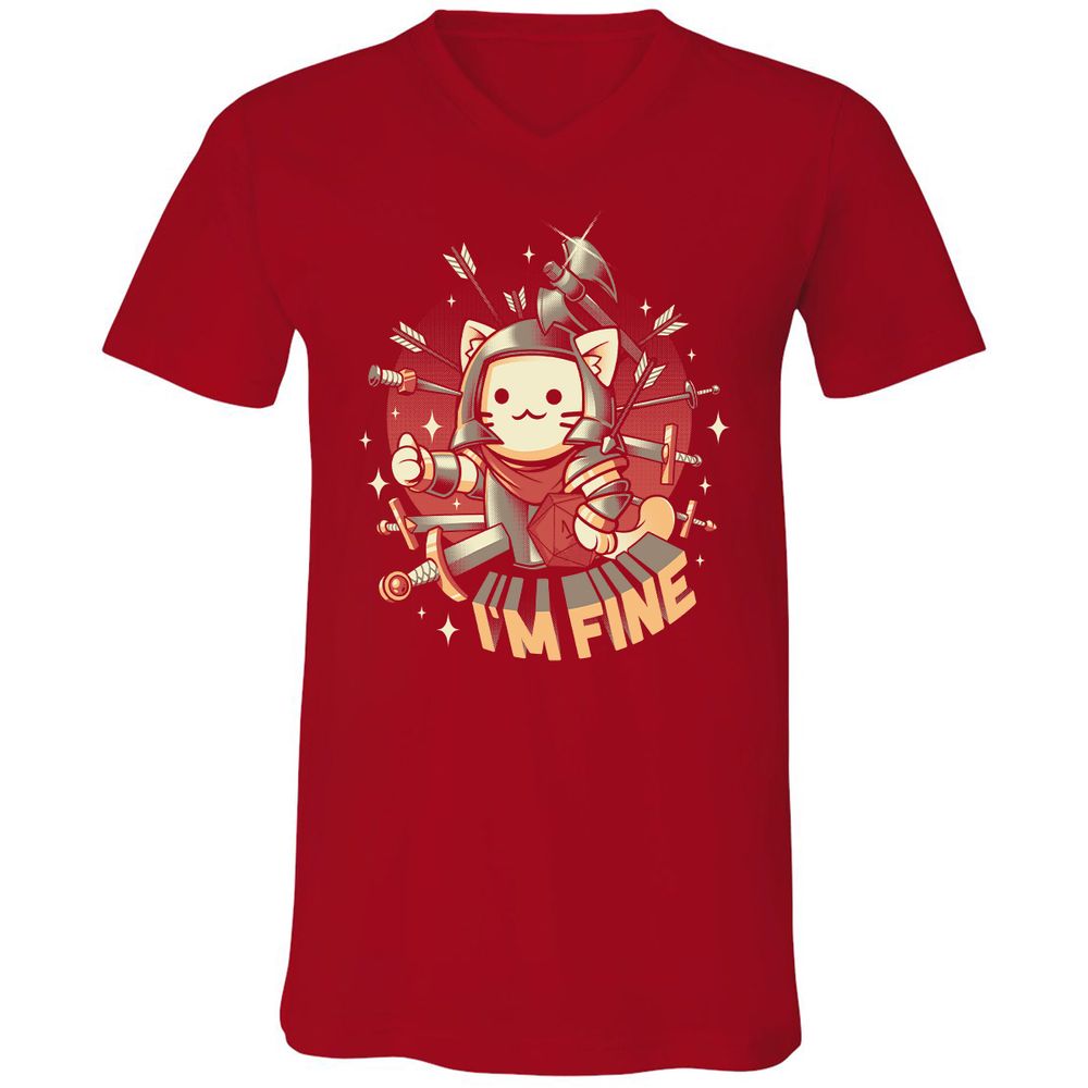 Unisex V-Neck T-Shirt - QXWVDEK6 - Red - 3