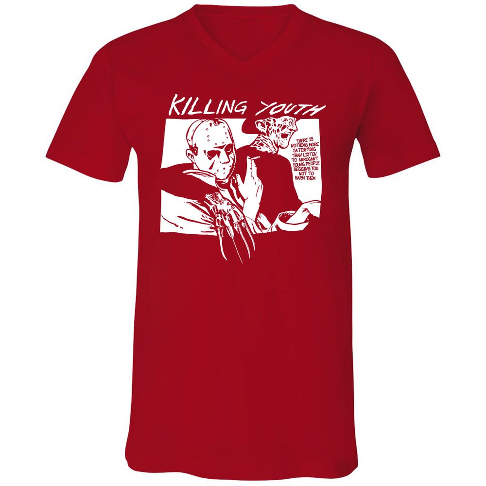 Unisex V-Neck T-Shirt - NNNCQFLY - Red - 3