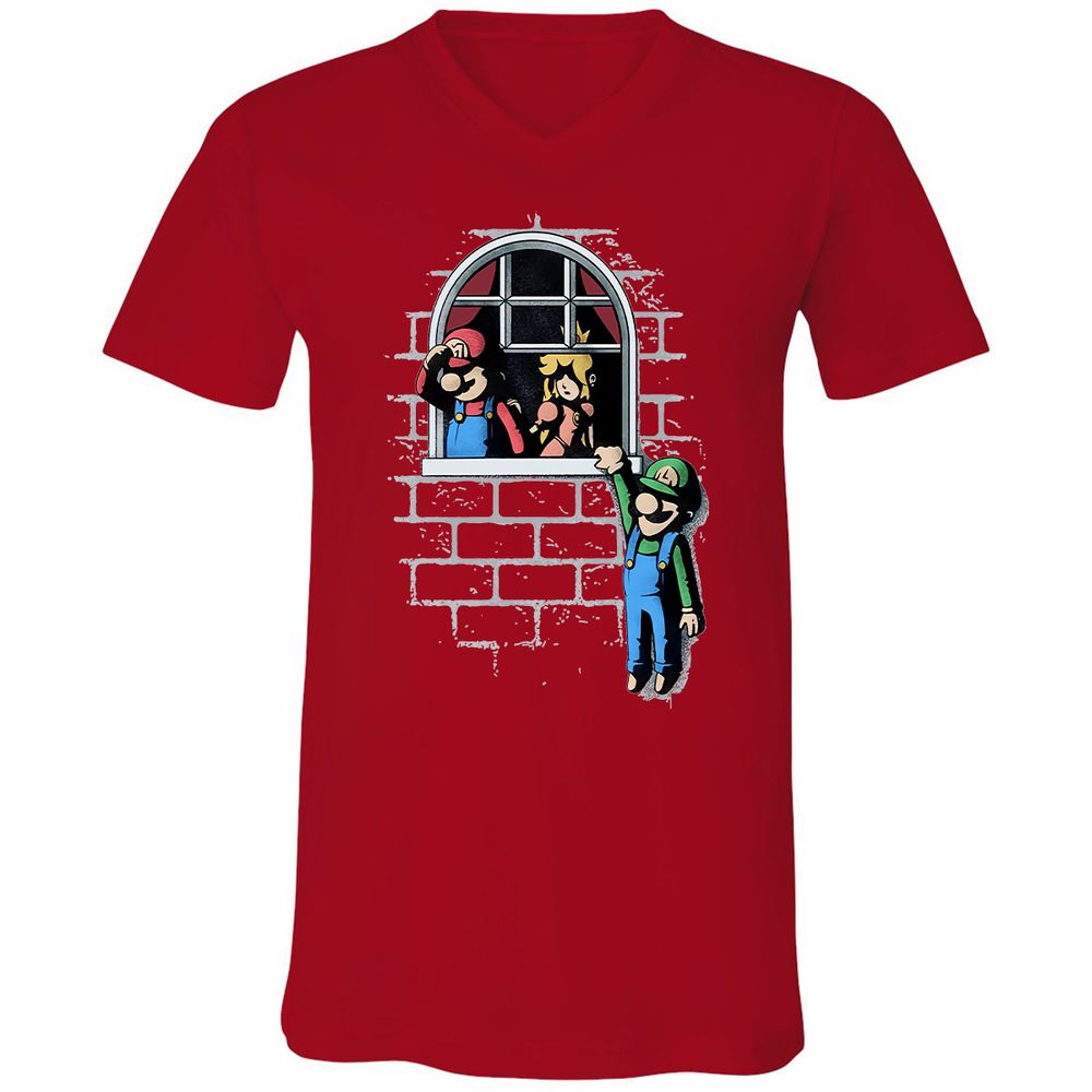 Unisex V-Neck T-Shirt - CBV7YKQQ - Red - 3
