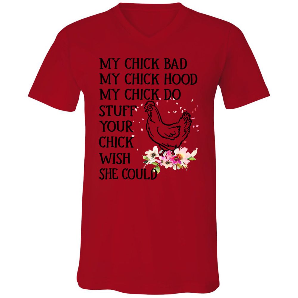 Unisex V-Neck T-Shirt - YVUX57TN - Red - 3