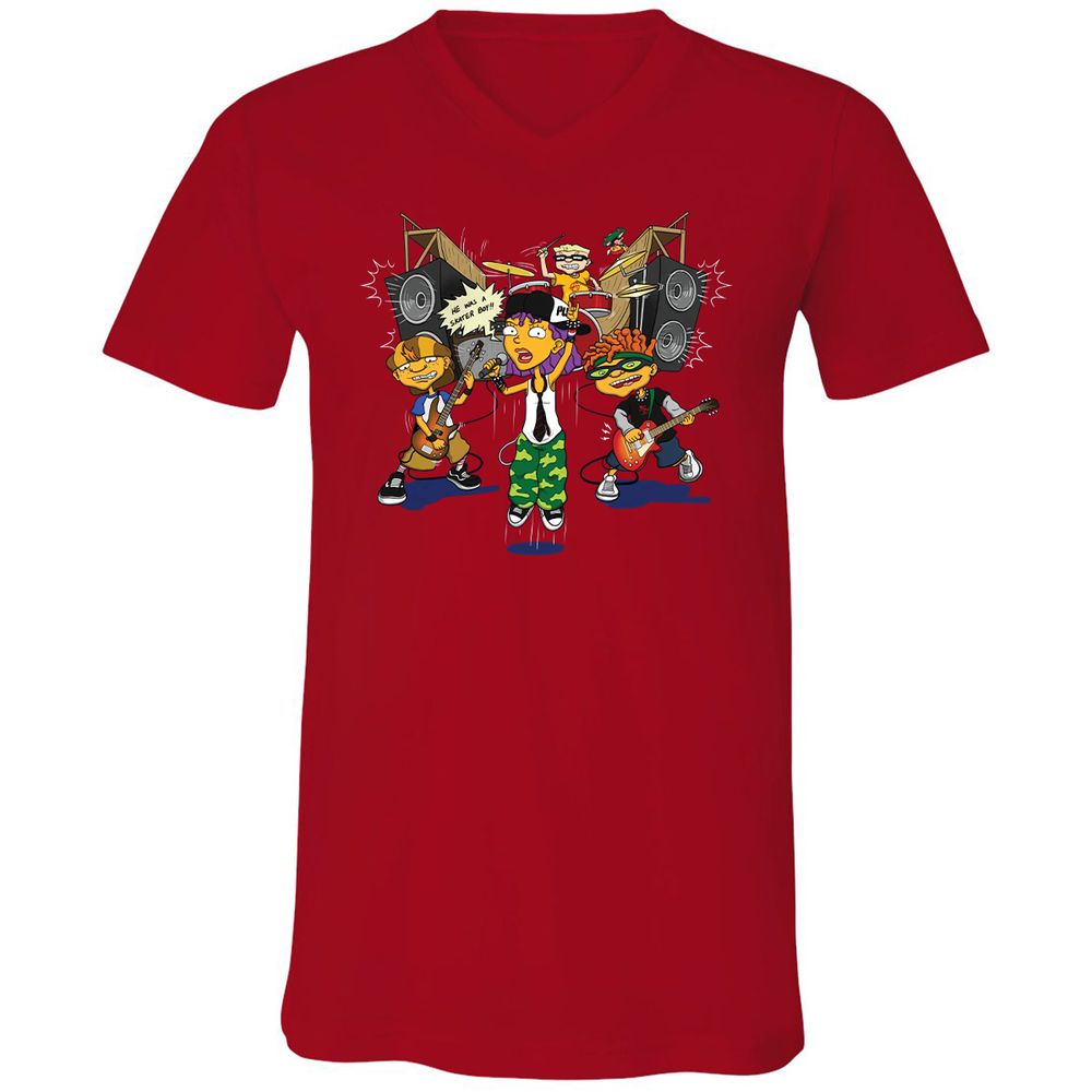 Unisex V-Neck T-Shirt - J887L9YZ - Red - 3