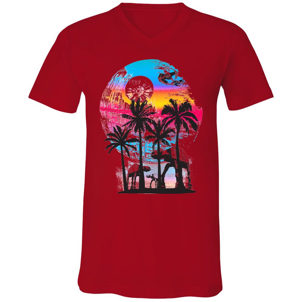 Unisex V-Neck T-Shirt - R7YBZ4DN - Red - 3