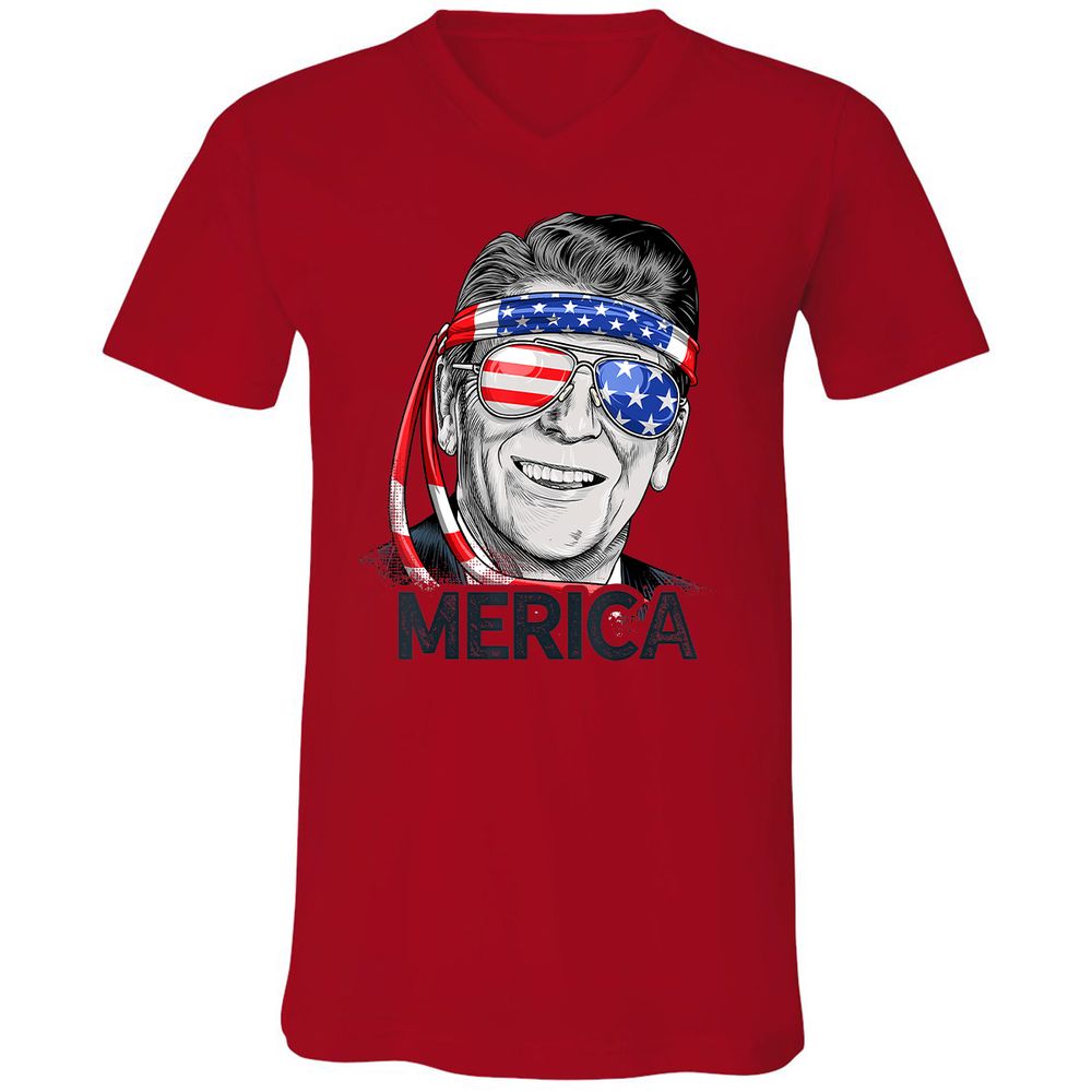 Unisex V-Neck T-Shirt - L1X8JY6Y - Red - 3